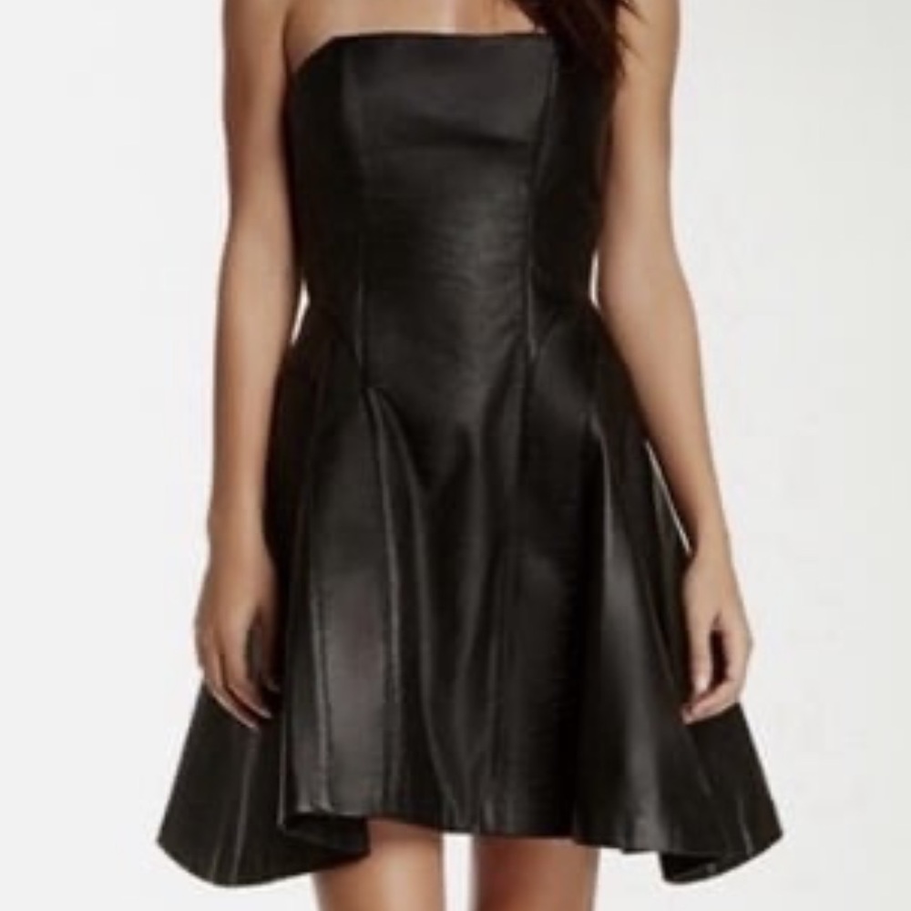 LAST CHANCE! Alice and Olivia Genuine All Leather Mini Black Strapless Dress